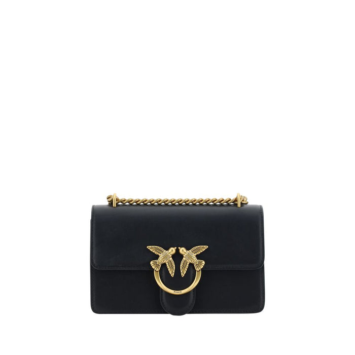 PINKO Black Calf Leather Bos Taurus Shoulder Bag