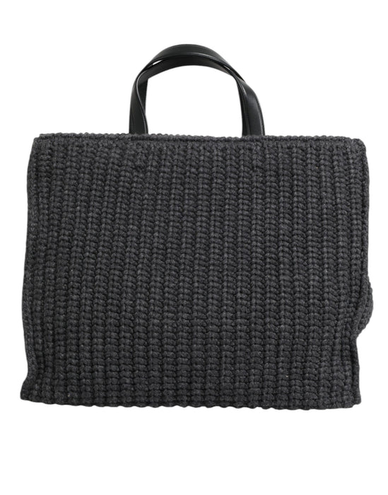 Dolce & Gabbana Black Large Knitted Crochet Shoulder Shopper DG Logo Bag
