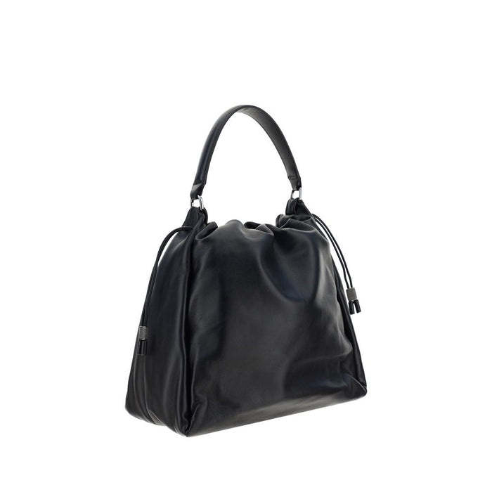 Brunello Cucinelli Black Calf Leather Bos Taurus Shoulder Bag