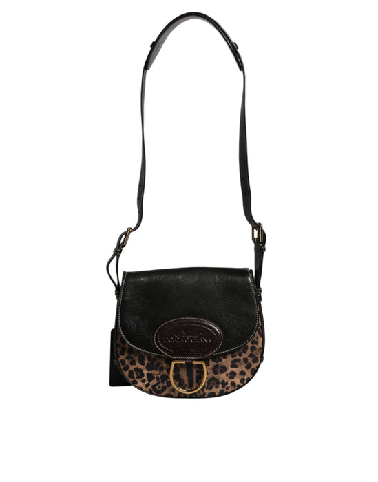 Dolce & Gabbana Black Brown Leopard Leather Shoulder Strap Bag
