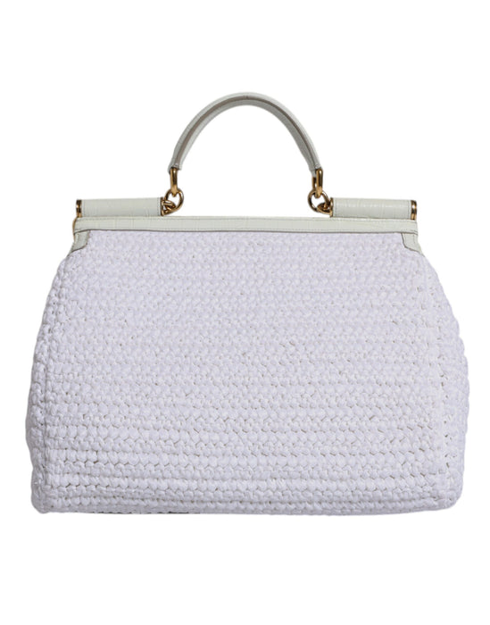 Dolce & Gabbana White Rafia Leather Top Handle Crossbody Bag