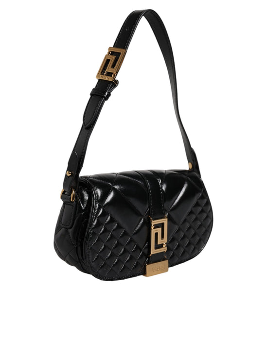 Versace Black Calf Leather Quilted Shoulder Strap Bag