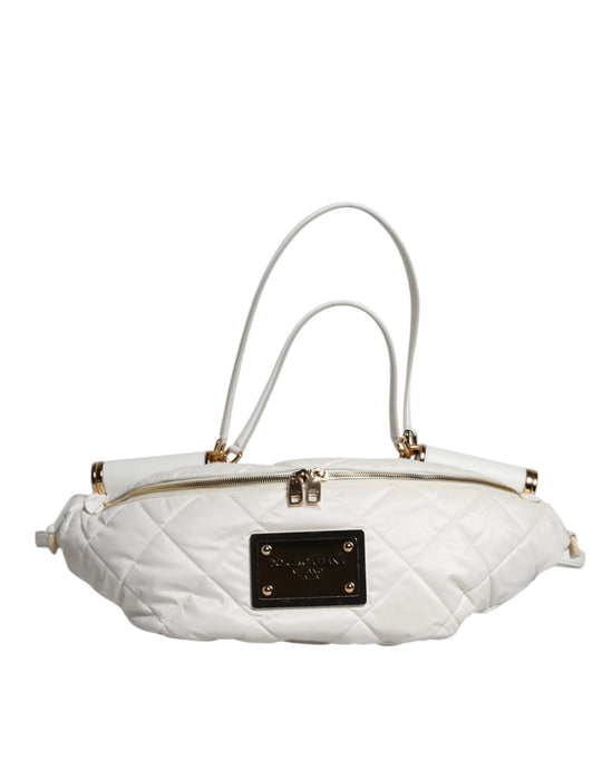 Dolce & Gabbana White Quilted Logo Plaque Belt Waist Fanny Pack Bag