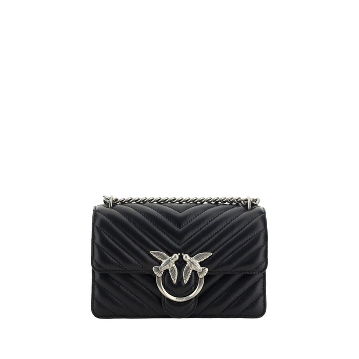 PINKO Black Calf Leather Bos Taurus Shoulder Bag