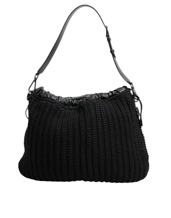 Dolce & Gabbana Black Cashmere Knitted Leather Shoulder Women Borse Bag
