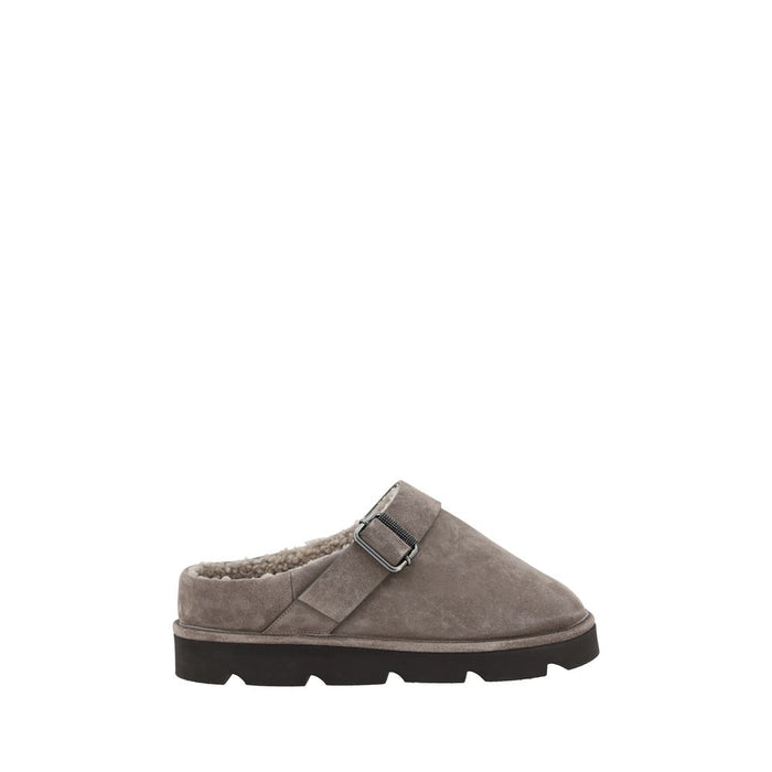 Brunello Cucinelli Gray Calf Leather Bos Taurus Clogs
