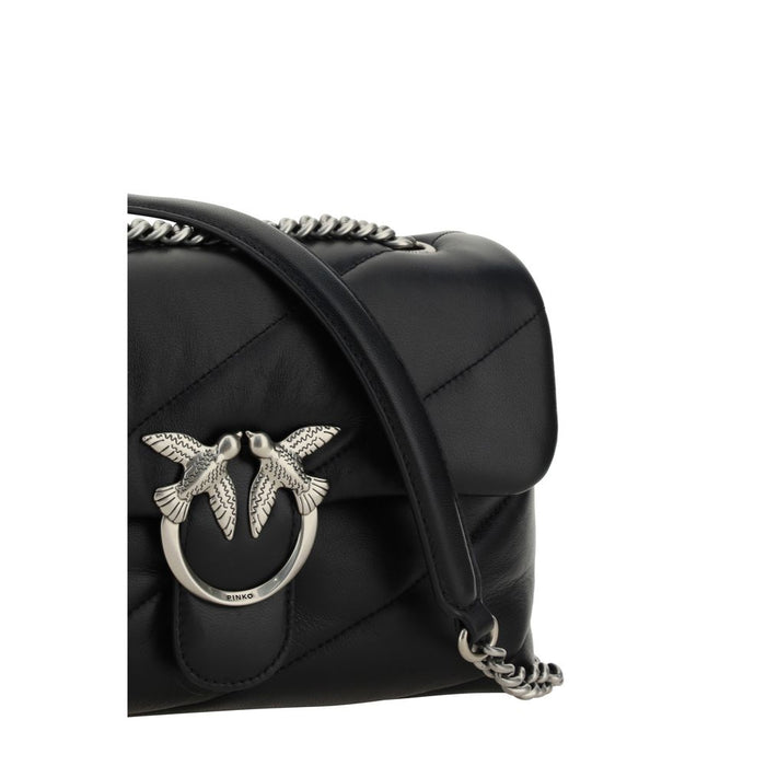 PINKO Black Calf Leather Bos Taurus Shoulder Bag