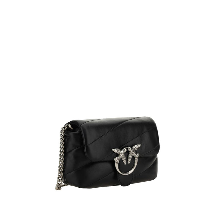 PINKO Black Calf Leather Bos Taurus Shoulder Bag