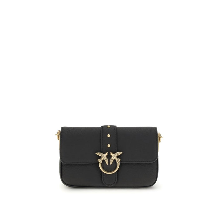 PINKO Black Calf Leather Bos Taurus Shoulder Bag