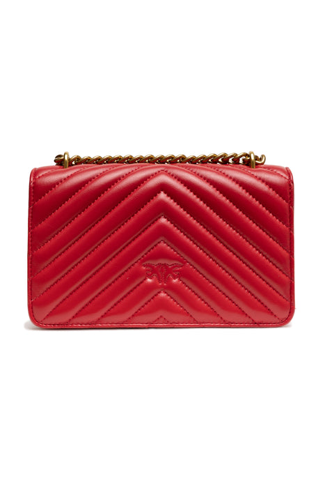 PINKO Red Leather Love One Mini Shoulder Bag