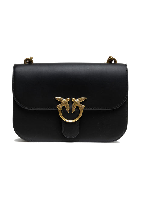 PINKO Black Leather Love Bell Classic Shoulder Bag